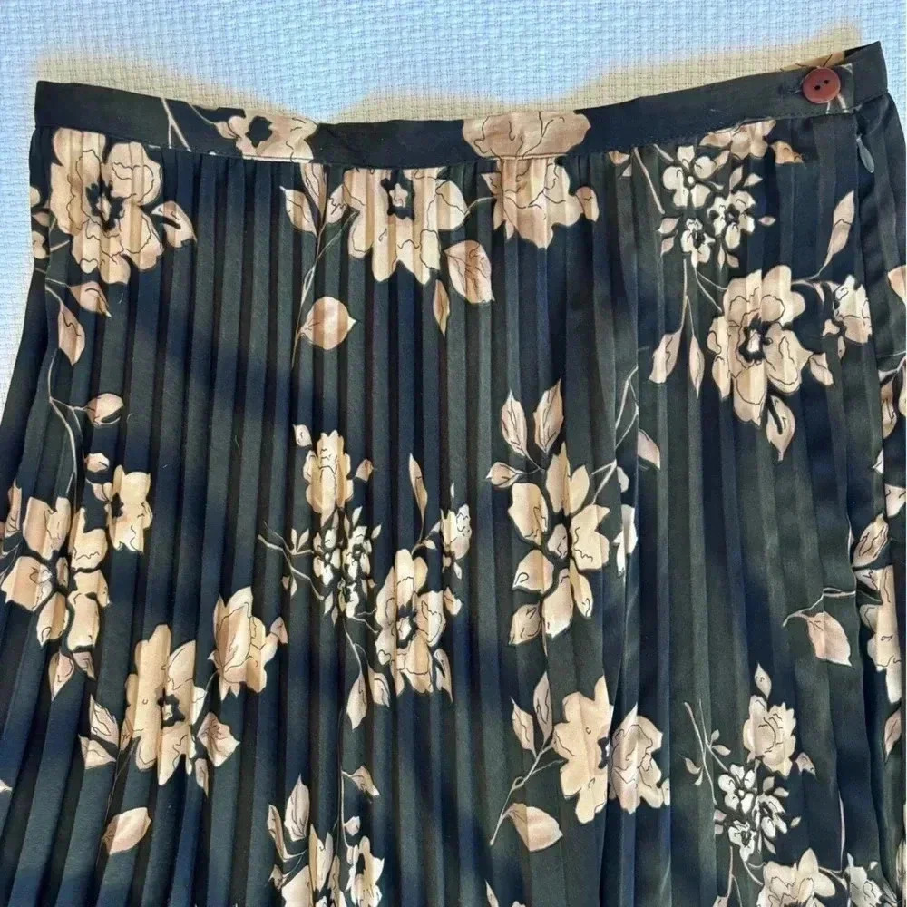 Vintage Maxi Skirt 12 Pleated Floral Green 90s Cottagecore Whimsigoth Fairy Dark - Picture 2 of 7